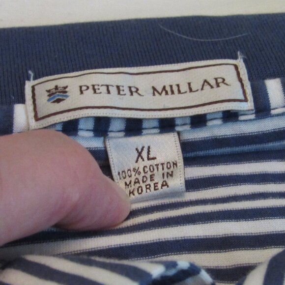 Peter Millar Winged Foot Blue and White Stripe Polo Size XL 100% Cotton EUC - Picture 8 of 9